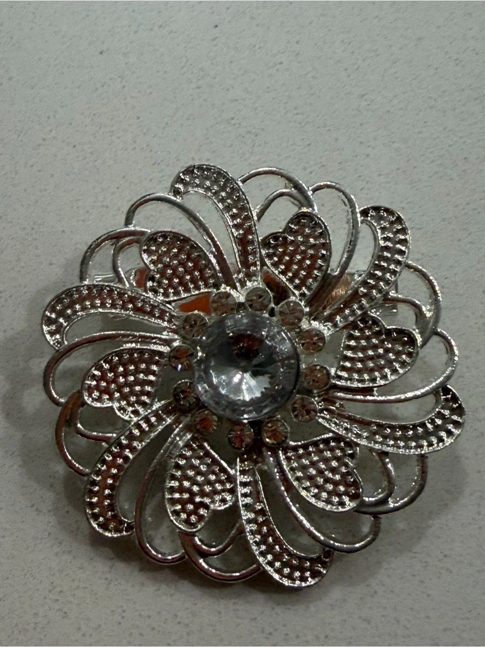 Silver Floral Crystal Brooch